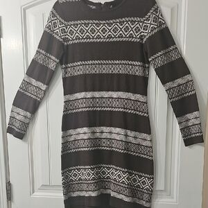 Cynthia Rowley Black and White Geometric Long Sleeve Dress